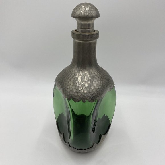 Royal Holland Daalderop Pewter Overlay & Green Glass Decanter bottle w/Stopper V - Picture 7 of 16